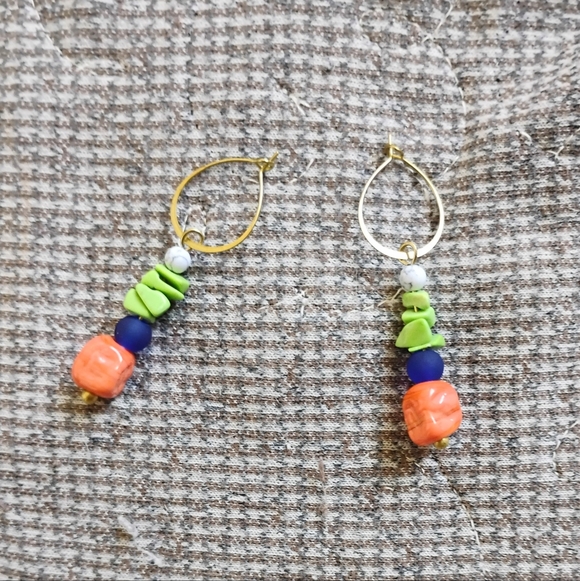 Handmade Green Turquoise Hoop Earrings - Picture 3 of 5